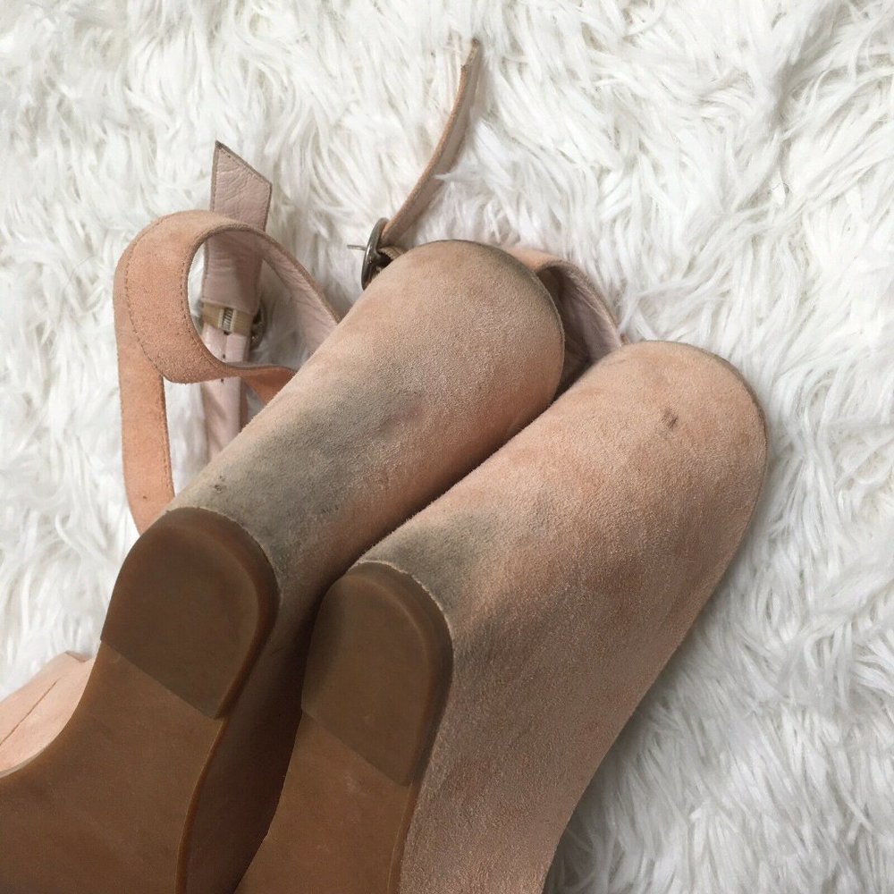 Marc Jacobs pink wedges 8.5 Womens Blush Suede Heels floral shoes ankle strap - Picture 8 of 10
